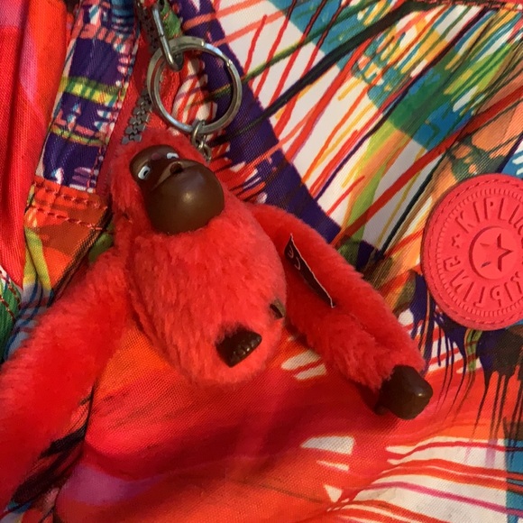 RARE! KIPLING Backpack Tropical Paint Spatter w the signature PLUSH MONKEY! - Picture 8 of 12